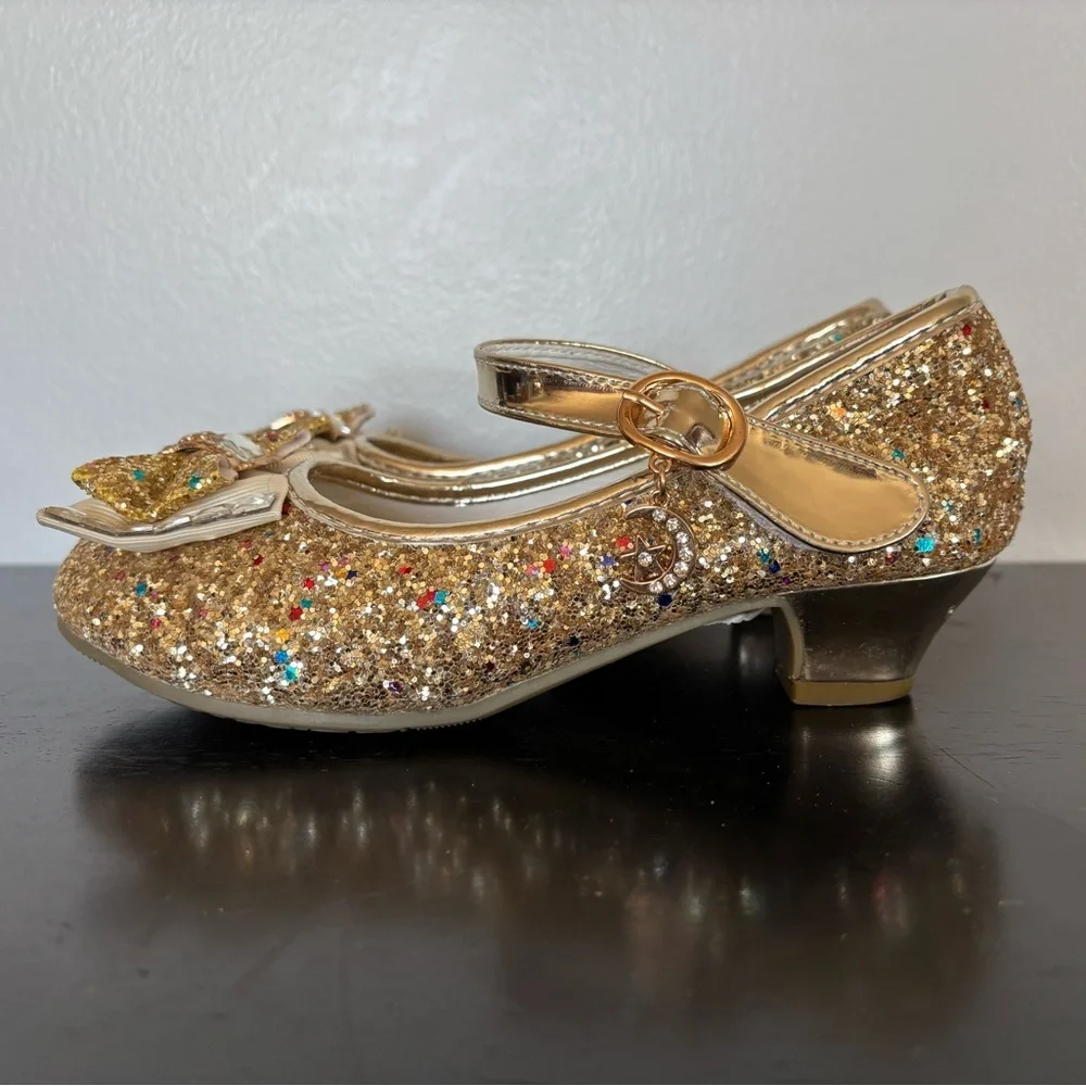 Cadidi Dinos Formal Dress Shoes Mary Jane Heels Girls 33EU 1.5-2US Gold Princess